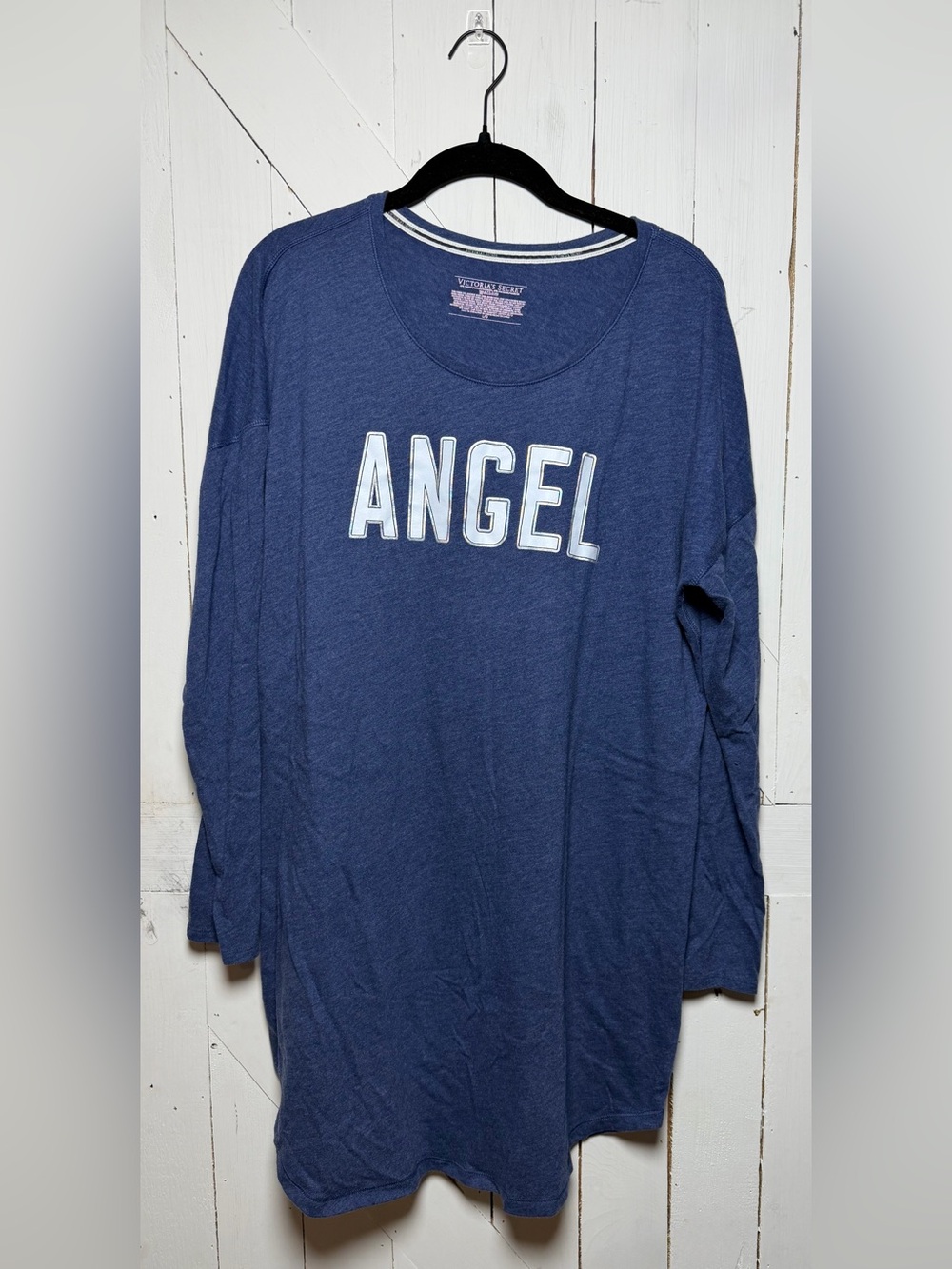 Victoria’s Secret Blue Heathered ‘ANGEL’ 3/4 Sleeve Sleep Shirt Nightshirt L